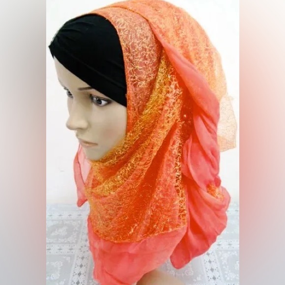 Muslim Islamic Women 2 Layered Mesh Scarf Long HeadWrap Arab Hijab Turban Shawls - Picture 4 of 16